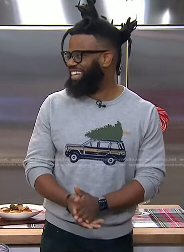 Scotty Scott's grey car print sweater on Today