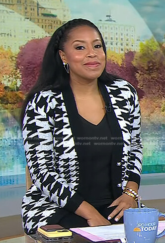 Sheinelle's houndstooth cardigan and earrings on Today