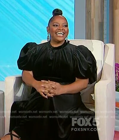 Sherri's black puff sleeve velvet dress on Sherri