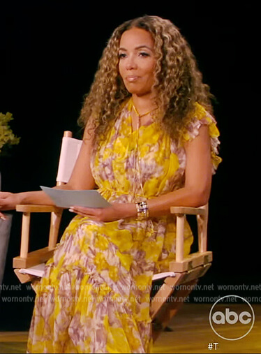 Sunny's yellow floral print ruffle dress on The View