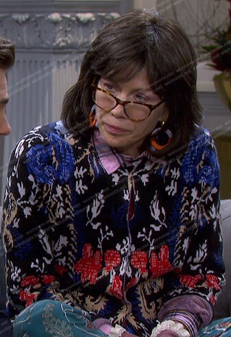Susan's black print knit jacket on Days of our Lives