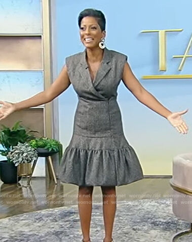 Tamron's gray ruffle hem dress on Tamron Hall Show
