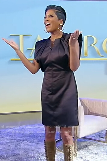 Tamron's black satin mini dress on Tamron Hall Show