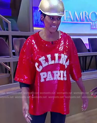 Tamron's red Celine sequin top on Tamron Hall Show