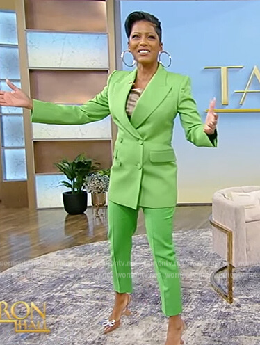 Tamron's green double breasted blazer on Tamron Hall Show