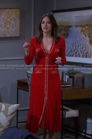 Stephanie's red contrast trim dress on Days of our Lives