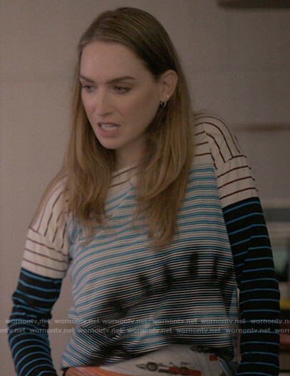 Tess's striped eye t-shirt and rabbit skirt on The L Word Generation Q