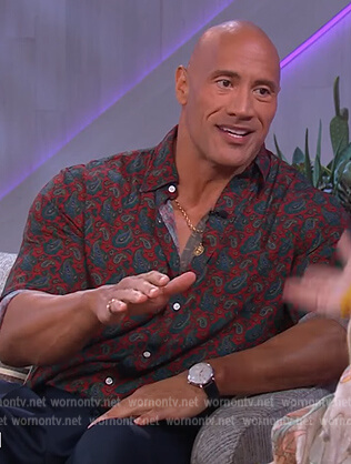 Dwayne Johnson's blue paisley print shirt on The Kelly Clarkson Show