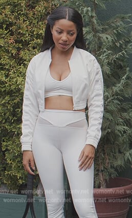 Thea's white panelled leggings on All American Homecoming