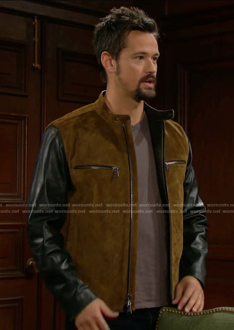 Thomas's suede jacket with black leather sleeves on The Bold and the Beautiful