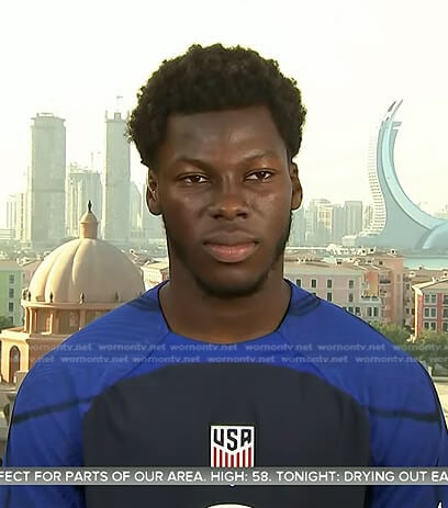 Yunus Musah's navy mesh shoulder tee on Today