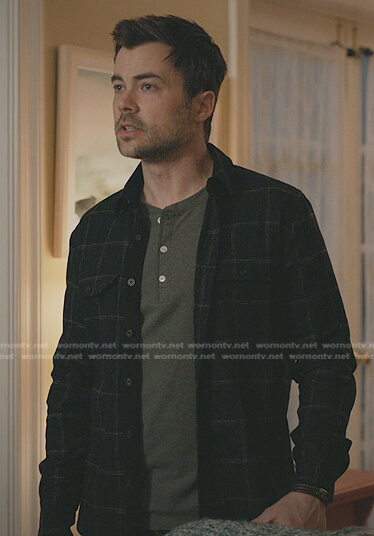 Zeke's navy check button down shirt on Manifest