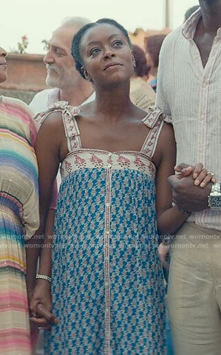 Zora's blue bordered print dress on From Scratch