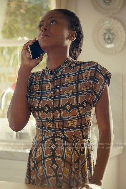 Zora's beige printed shirtdress on From Scratch