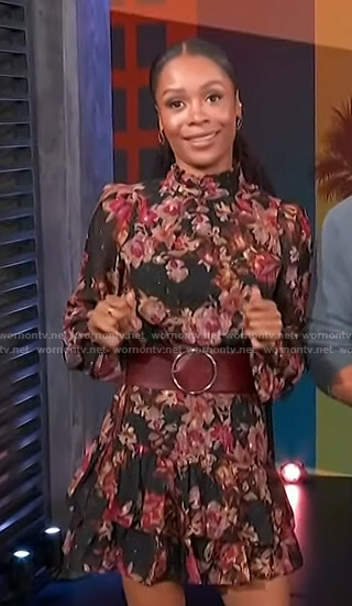 Zuri's black floral mini dress on Access Hollywood