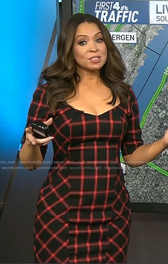 Adelle's black grid check dress on Today
