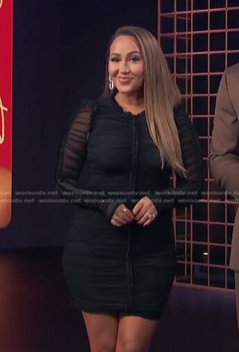 Adrienne’s black ruched sheer dress on E! News