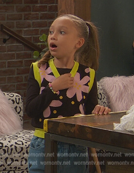 Alice's black contrast floral vest on Ravens Home