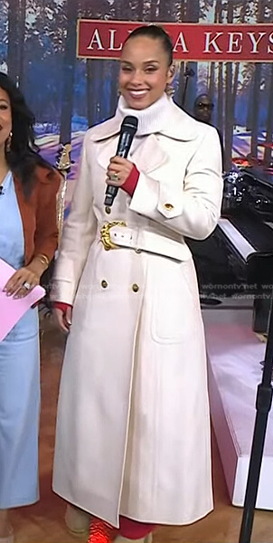 Alicia Keys's white belted coat on Today
