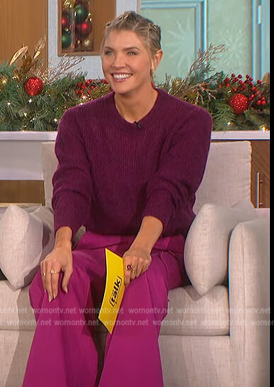 Amanda's purple sweater and tie waist pants on The Talk