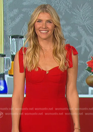 Amanda's red tie shoulder dress on The Talk