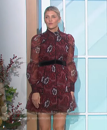 Amanda's red floral print mini dress on The Talk