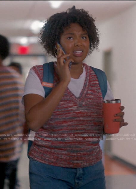Angie's red space dye sweater vest on The L Word Generation Q