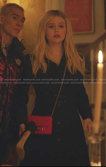 Audrey's black belted coat on Gossip Girl