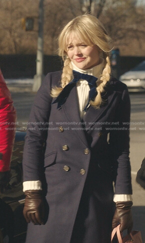 Audrey's navy double breasted coat on Gossip Girl