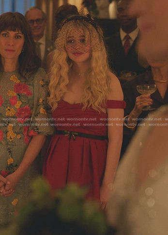 Audrey's red off-shoulder dress on Gossip Girl