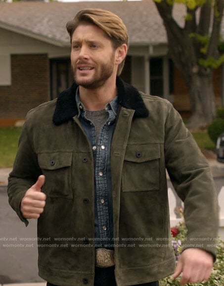 Beau's suede jacket with black fleece collar on Big Sky