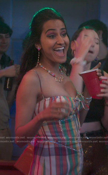 Bela's plaid embellished mini dress on The Sex Lives of College Girls
