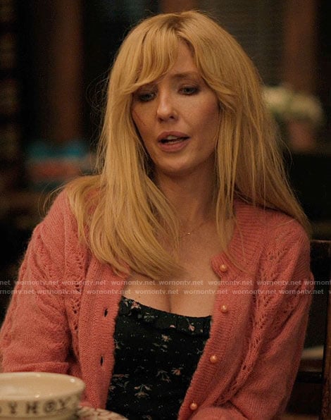 Beth's pink pointelle cardigan on Yellowstone