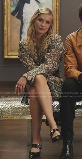Camille's black buckle strap mules on Emily in Paris