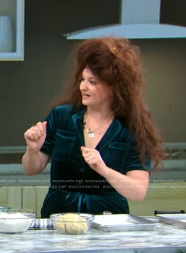 Caroline Schiff's teal velour jumpsuit on Good Morning America