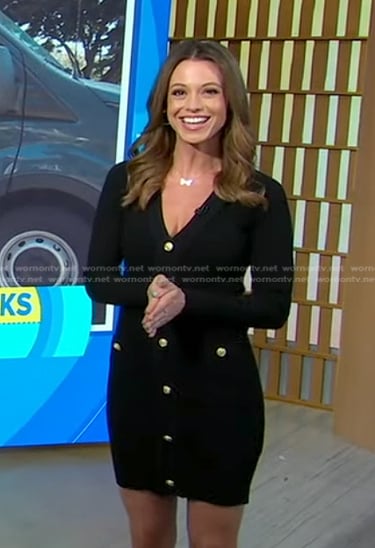 Cheryl Scott's black mini dress with gold buttons on Good Morning America