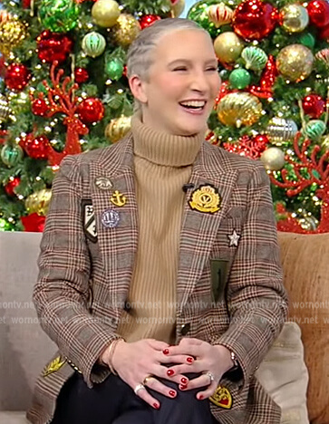 Clea Shearer's plaid patch embroidered blazer on Tamron Hall Show