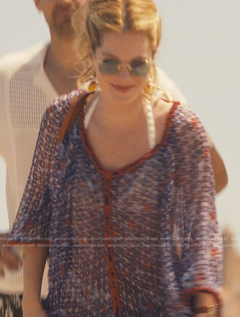 Daphne's blue printed beach coverup on The White Lotus