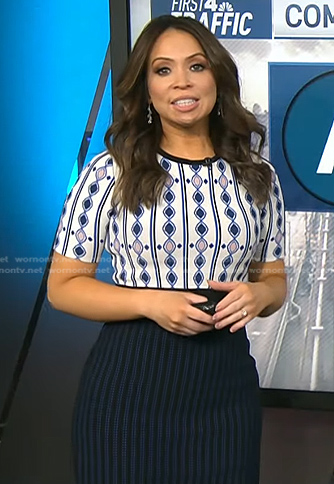Adelle's white and blue printed knit dress on Today