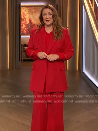 Drew's red double breasted blazer on The Drew Barrymore Show