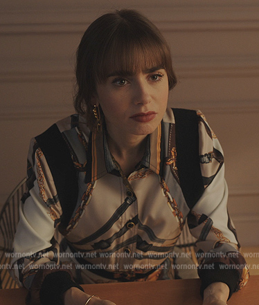 Emily's belt print jacket on Emily in Paris