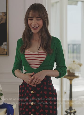 Emily's heart print skirt on Emily in Paris