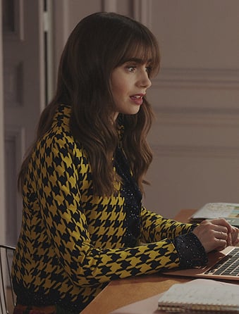 Emily's yellow houndstooth blazer on Emily in Paris