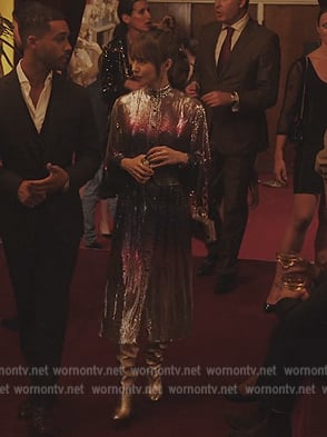 Emily's ombre chainmail button up dress on Emily in Paris Season 3
