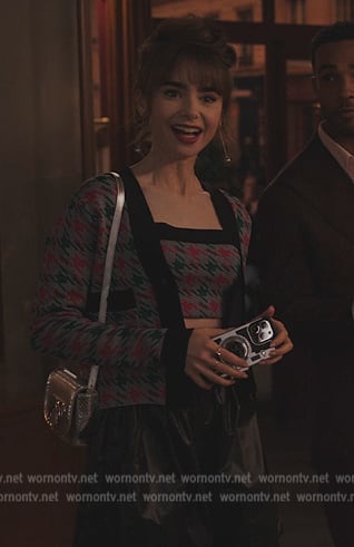 Emily's houndstooth cardigan on Emily in Paris