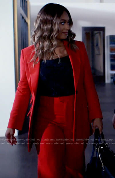 Fatima's red suit on Tyler Perrys Sistas