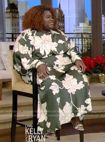 Gabourey Sidibe's green floral print maxi dress on Live with Kelly and Ryan