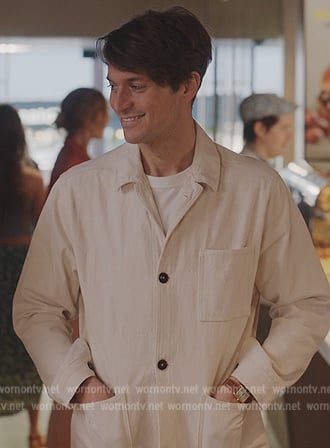 Gabriel's beige denim jacket on Emily in Paris