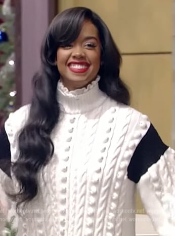 Gabriella Wilson's white contrast turtleneck sweater on Live with Kelly and Ryan