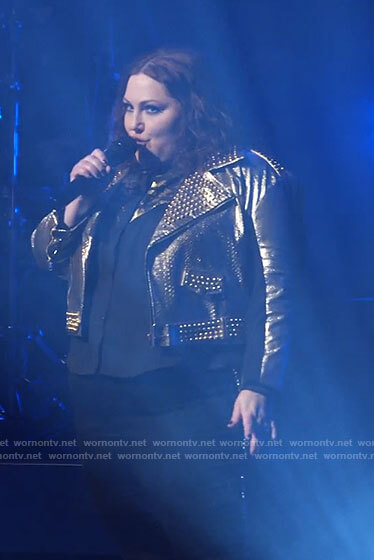 Gigi's gold studded leather moto jacket on Monarch